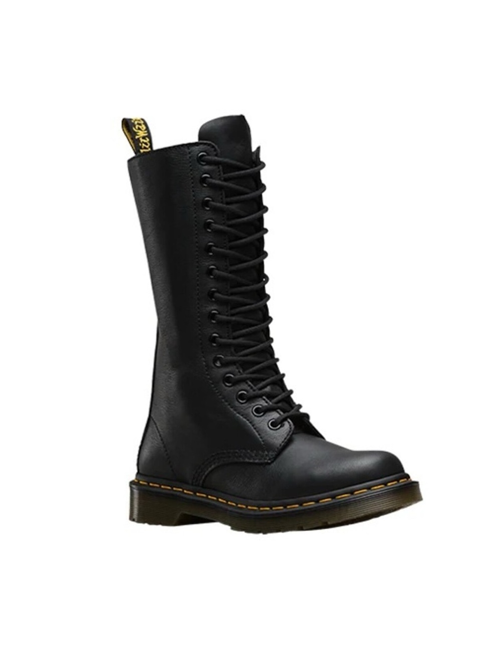 Dr. Martens Black Leather Lace-Up Boots with Yellow Stitching
